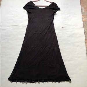 Vintage C.W. Rose Black Crochet Lace Overlay Maxi Dress, excellent